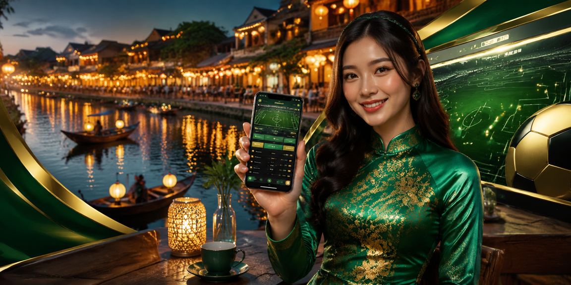 Người chơi casino mobile với trang phục áo dài truyền thống tại phố cổ Hội An