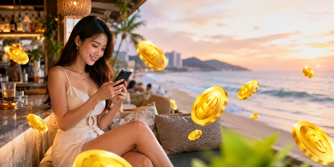 Người chơi nhận thưởng nạp tiền tại bãi biển Vũng Tàu qua điện thoại